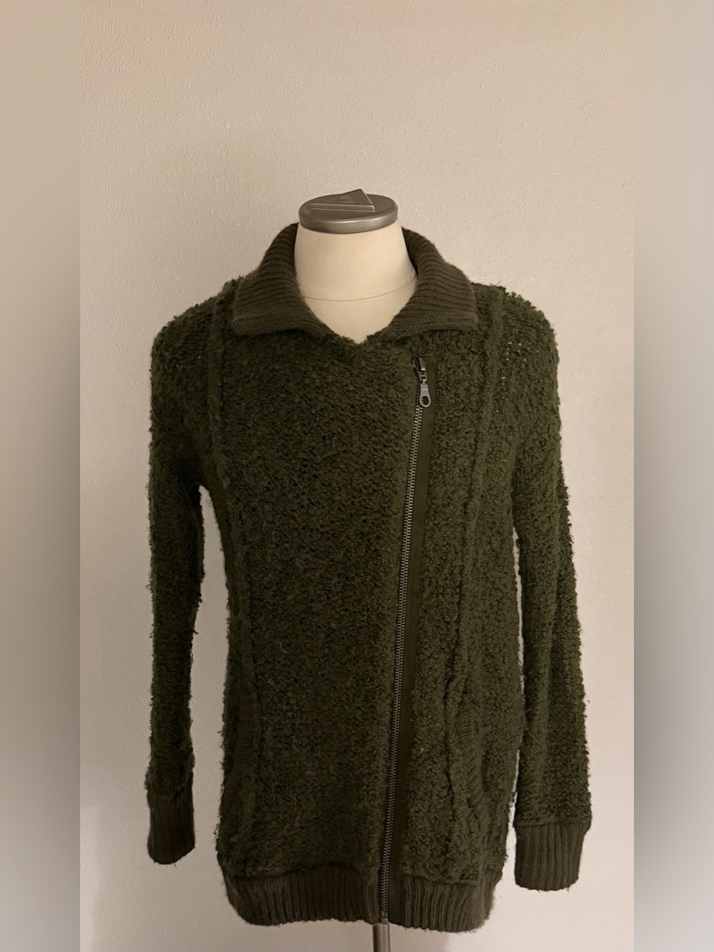 Free People Wool Blend Olive Green Zip Cardigan Small